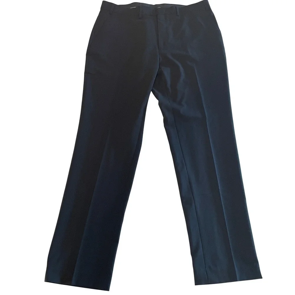 Calvin Klein Mens Black Flat Front Straight Leg Dress Pants Business 38x32